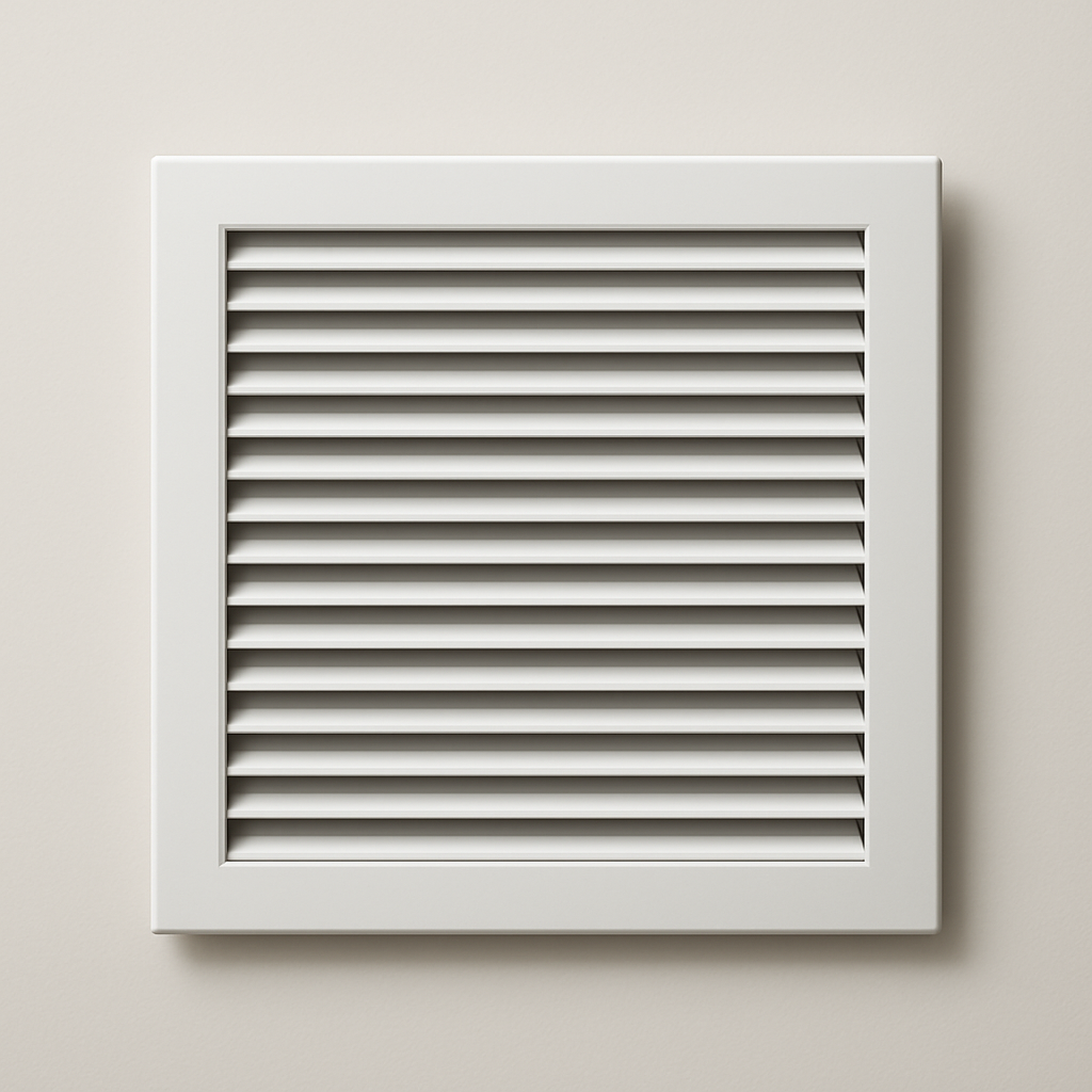 side angle of a transfer vent cover showing layered adjustable-looking slats