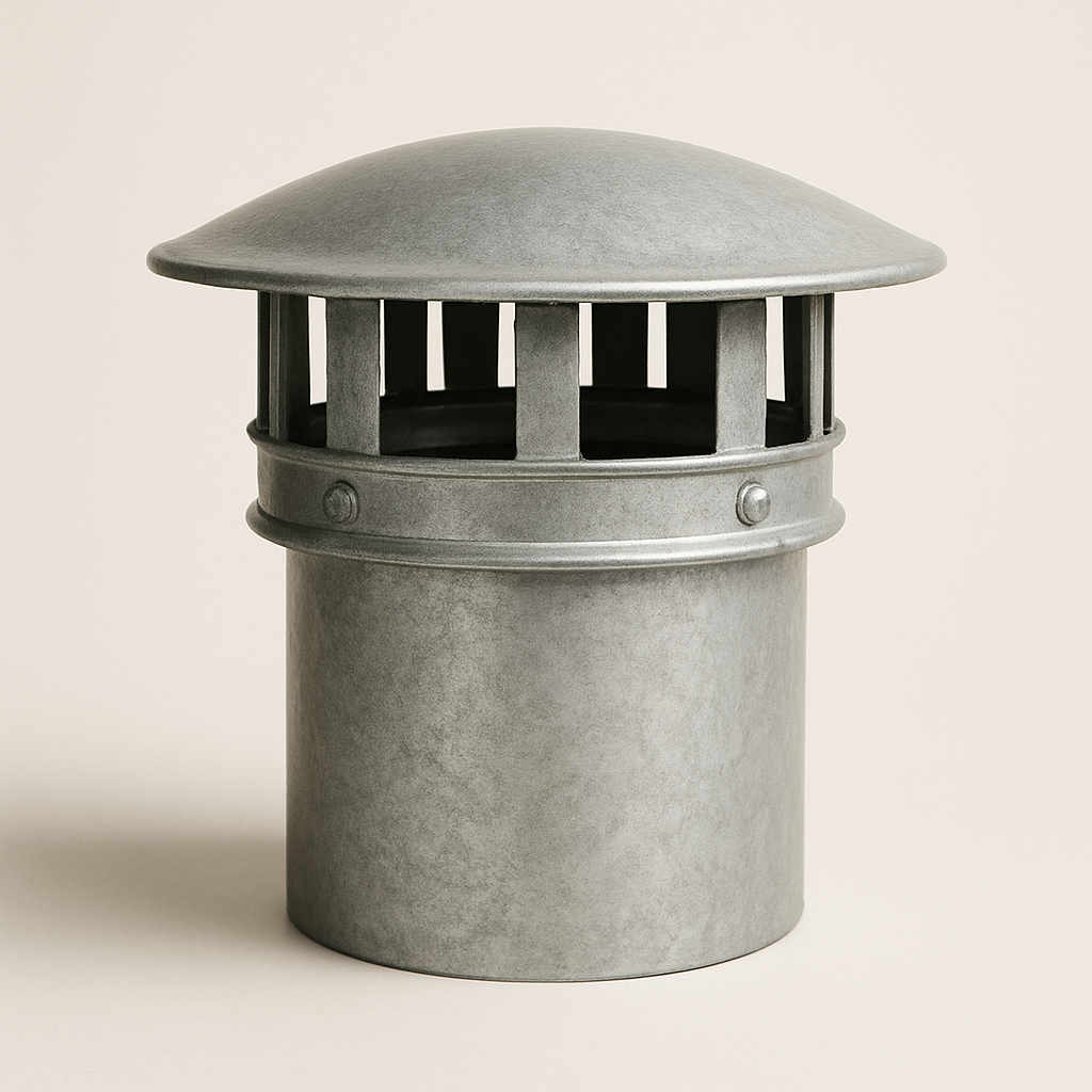 round slip fit metal cap sitting over a short pipe stub on a workbench