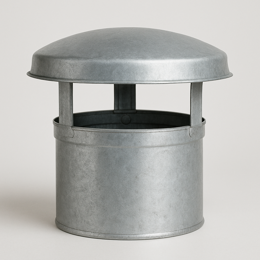 angled view of a simple rain guard top with an open lower collar