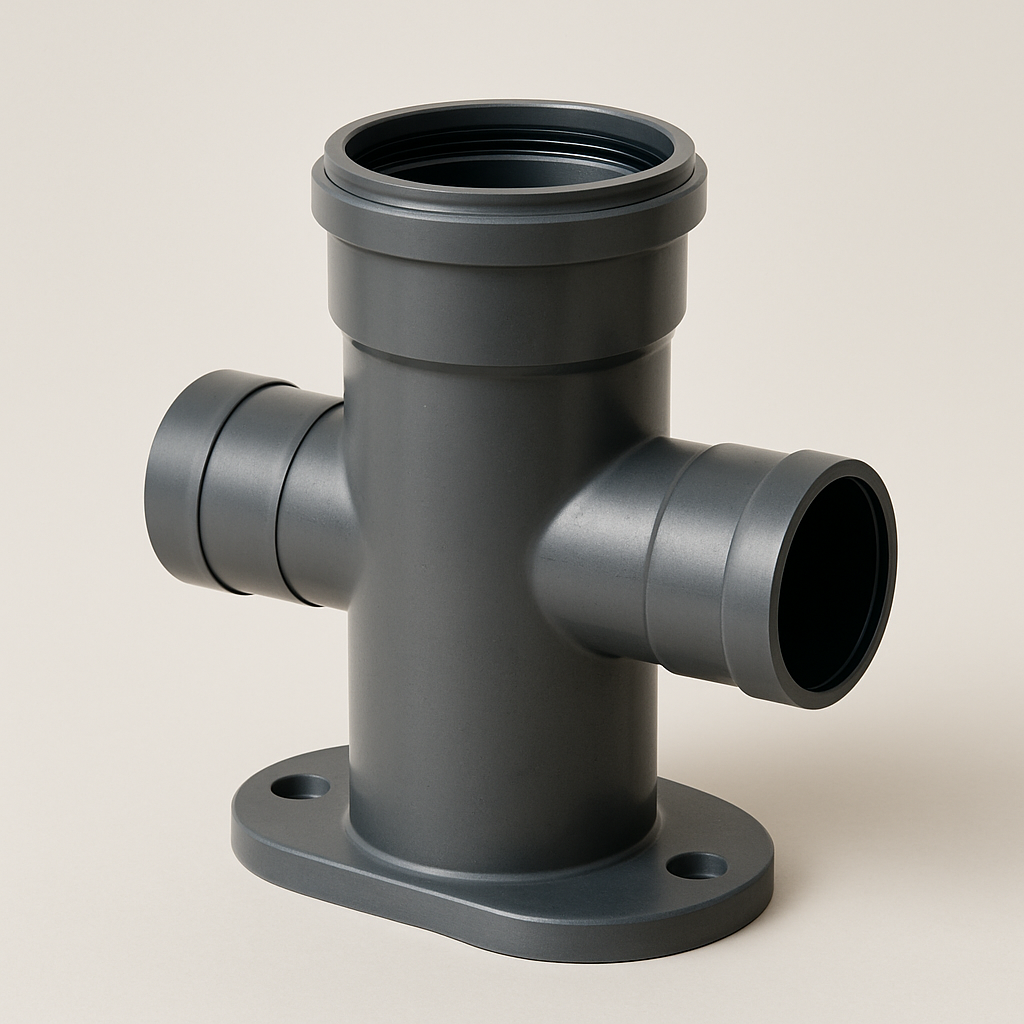 low profile rectangular wall stack fitting standing vertically on a plain surface